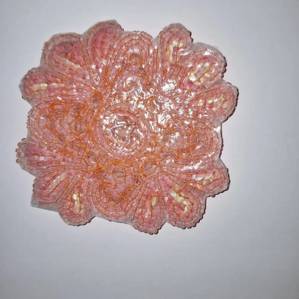 Coral bead and sequin applique flower design set of 2 NWOT